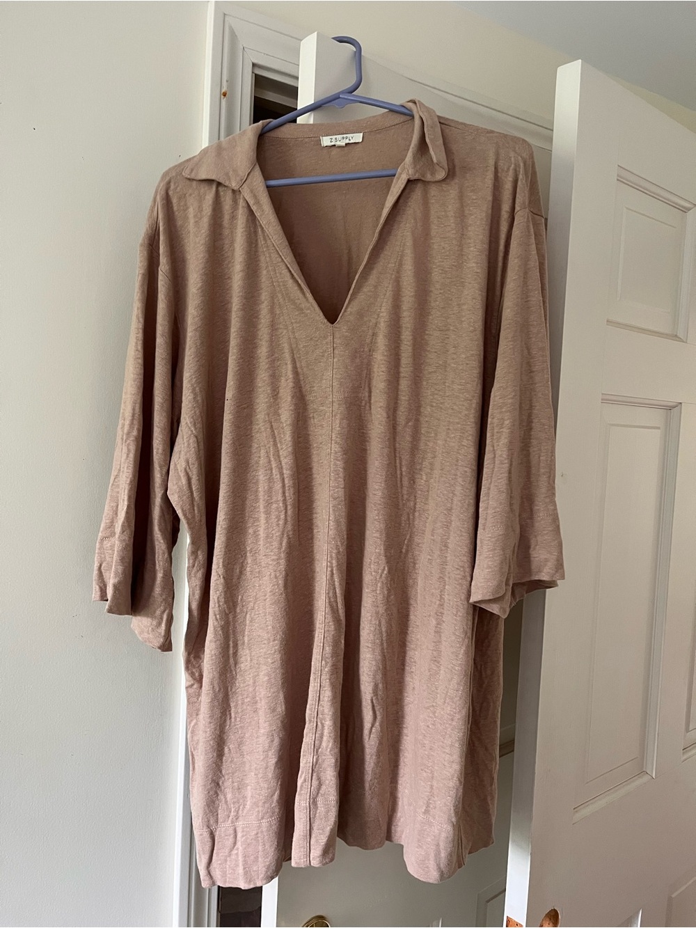 Z Supply Neutral Taupe Collared V-Neck Tunic